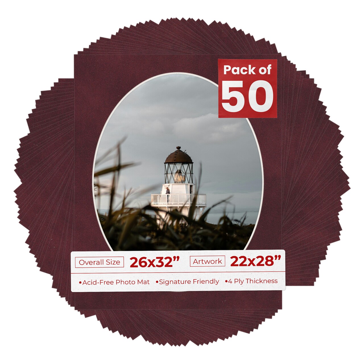 Dark Red Suede Mat Board for 26x32 Frames - Oval Opening for 22x28 Photos